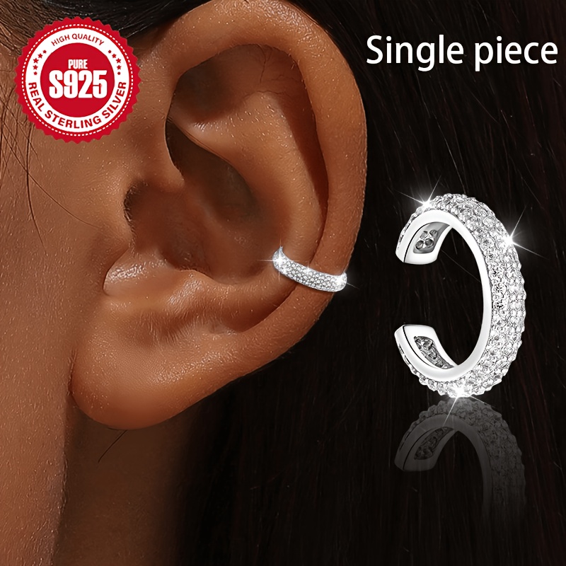 Women's S925 Silvery Ear Clip with Synthetic Zirconia Accents